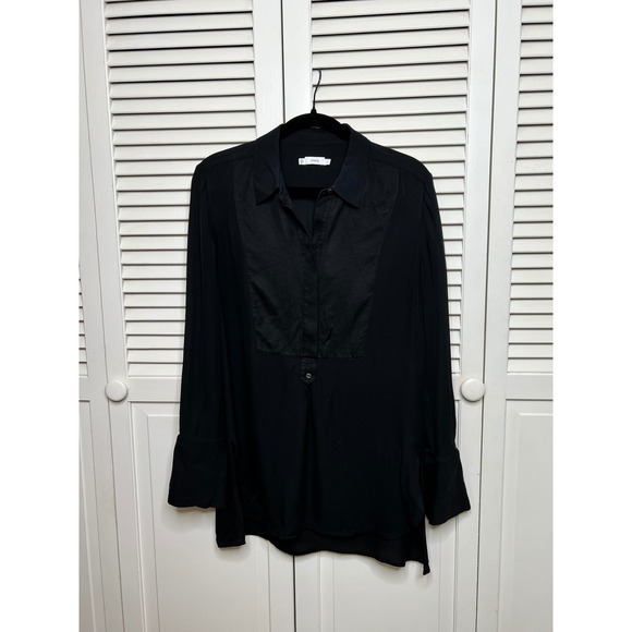 Vince Tops - Vince 100% Silk Tuxedo Blouse Black Long Sleeve Bell Cuff Size M
